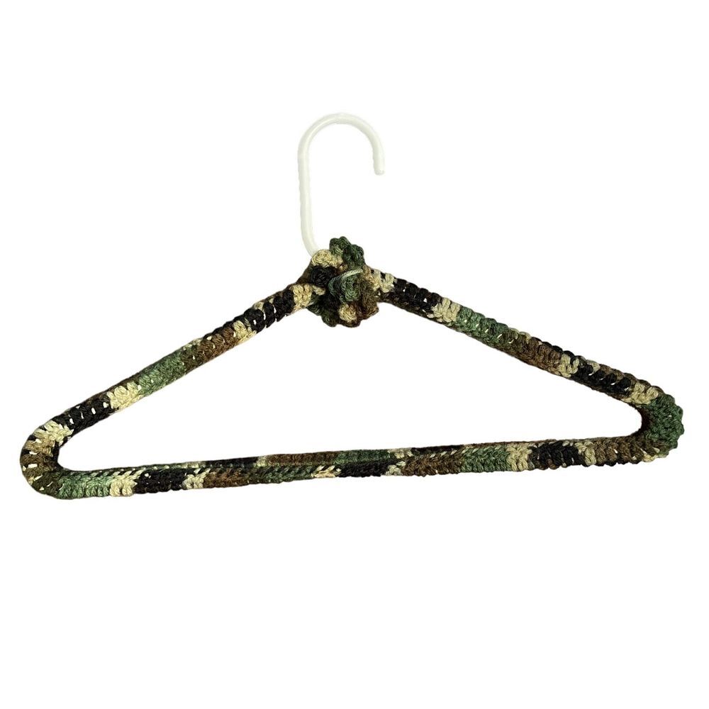 Vintage Crochet Covered Clothes Hangers Set of 3 Peach Camo Gray - Picture 6 of 13
